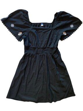 Old Navy Black Mini Dress with Embroidered Floral Accents